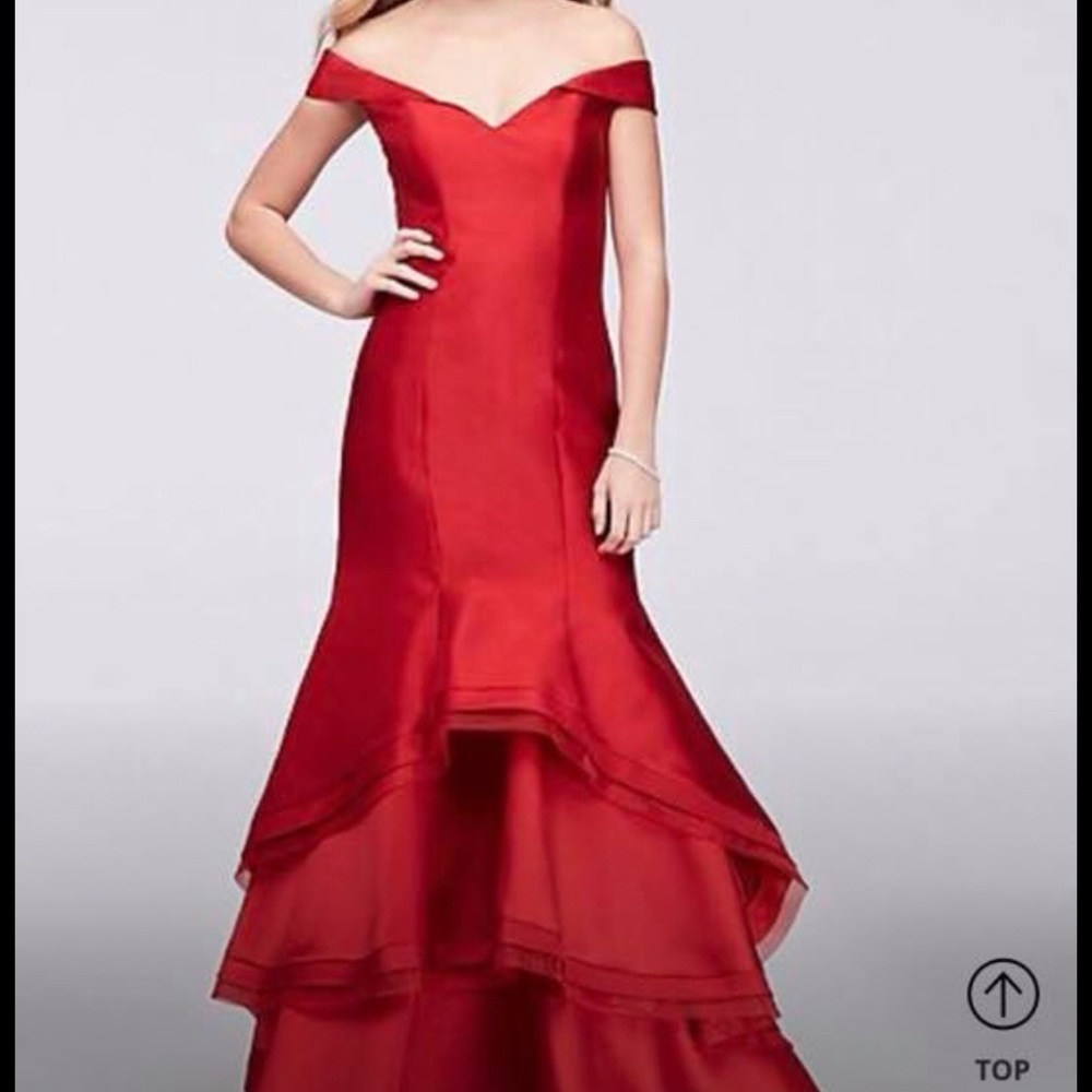 Red satin ballroom dress